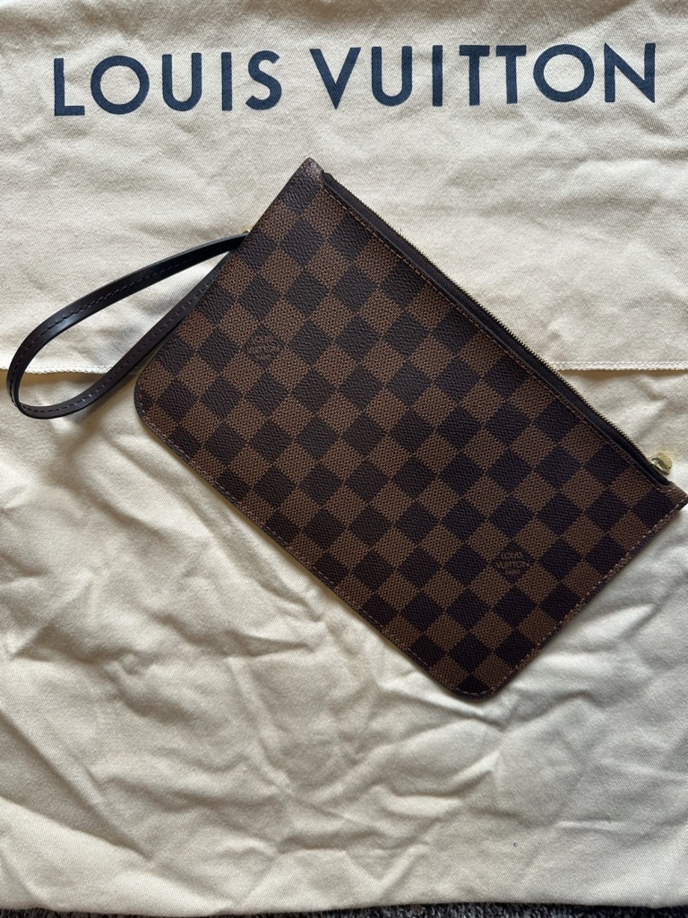 💯 Authentic Louis Vuitton Damier Ebene Neverfull Wristlet Pouch - Picture 2 of 14
